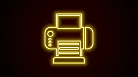 Glowing neon line Printer icon isolated on black background. 4K Video motion Stock Footage 142484126