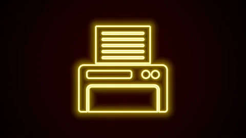 Glowing neon line Printer icon isolated on black background. 4K Video motion Stock Footage 142608679