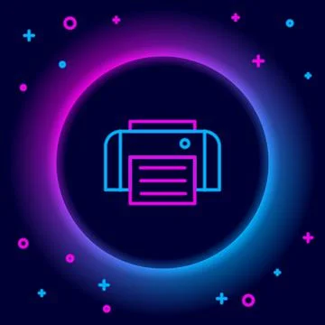 Glowing neon line Printer icon isolated on black background. Colorful outline Stock Illustration