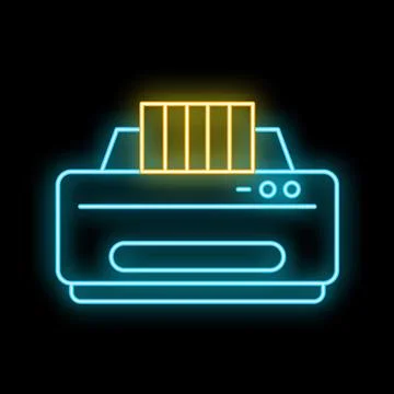 Glowing neon line printer icon isolated on black background vector illustrati Stock Illustration