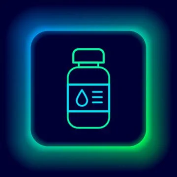 Glowing neon line Printer ink bottle icon isolated on black background. Colorful 스톡 일러스트