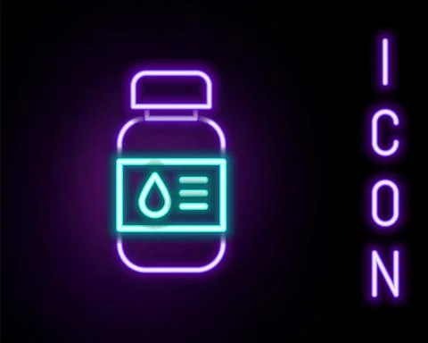Glowing neon line Printer ink bottle icon isolated on black background. Colorful Stockillustratie
