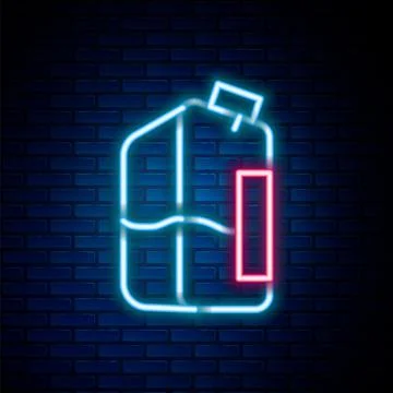 Glowing neon line Printer ink bottle icon isolated on brick wall background 스톡 일러스트