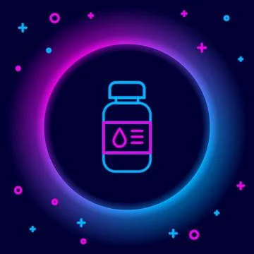 Glowing neon line Printer ink bottle icon isolated on black background. Colorful Stock Illustration