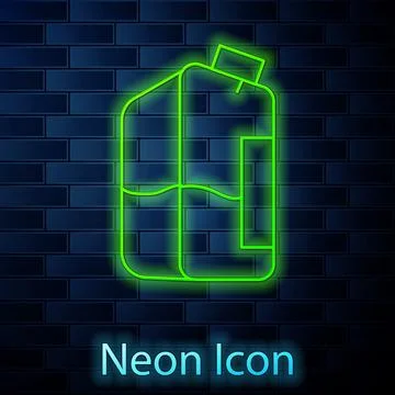 Glowing neon line Printer ink bottle icon isolated on brick wall background.  스톡 일러스트