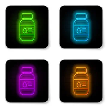 Glowing neon line Printer ink bottle icon isolated on white background. Black 스톡 일러스트