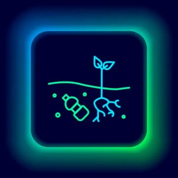 Glowing neon line The problem of pollution of the planet icon isolated on black Stock-Illustration