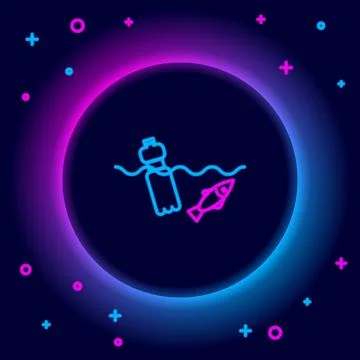 Glowing neon line The problem of pollution of the ocean icon isolated on black Stock Illustration