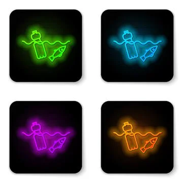 Glowing neon line The problem of pollution of the ocean icon isolated on white Stock Illustration