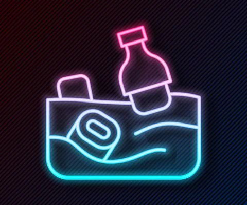 Glowing neon line The problem of pollution of the ocean icon isolated on black Stock Illustration