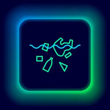 Glowing neon line The problem of pollution of the ocean icon isolated on black Stock-Illustration