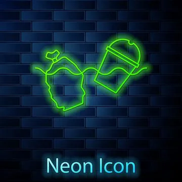 Glowing neon line The problem of pollution of the ocean icon isolated on brick Illustrazione stock