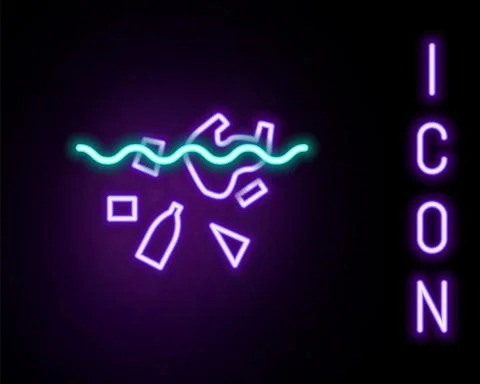 Glowing neon line The problem of pollution of the ocean icon isolated on black Stock Illustration