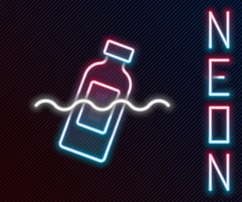 Glowing neon line The problem of pollution of the ocean icon isolated on black Stock-Illustration