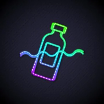 Glowing neon line The problem of pollution of the ocean icon isolated on black Stock Illustration