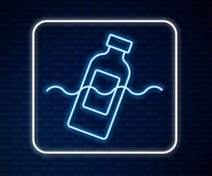 Glowing neon line The problem of pollution of the ocean icon isolated on bric Illustrazione stock