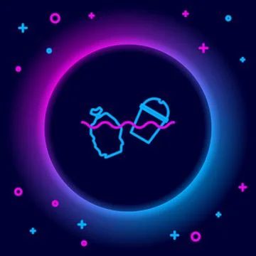 Glowing neon line The problem of pollution of the ocean icon isolated on blac Stock Illustration