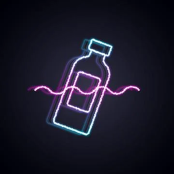 Glowing neon line The problem of pollution of the ocean icon isolated on blac Stock Illustration