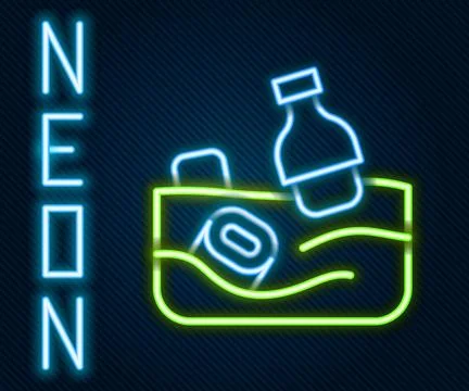 Glowing neon line The problem of pollution of the ocean icon isolated on black Illustrazione stock