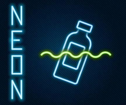 Glowing neon line The problem of pollution of the ocean icon isolated on bl.. Stock Illustration