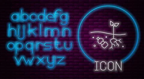 Glowing neon line The problem of pollution of the planet icon isolated on b.. Illustrazione stock