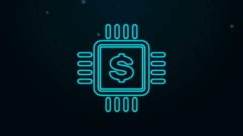 Glowing neon line Processor chip with dollar icon isolated on black background Stock Footage 139462163