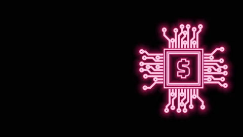 Glowing neon line Processor chip with dollar icon isolated on black background Video stock 140818148