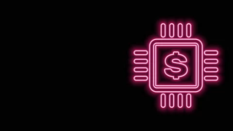 Glowing neon line Processor chip with dollar icon isolated on black background Stock Footage 140819835