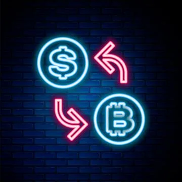 Glowing neon line Processor chip with dollar icon isolated on brick wall Illustrazione stock