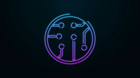 Glowing neon line Processor icon isolated on black background. CPU, central Stock Footage 140061419