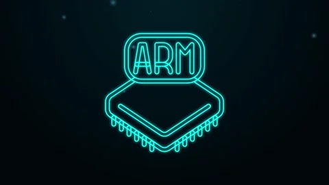 Glowing neon line Processor icon isolated on black background. CPU, central Video stock 155481482