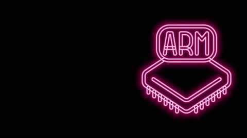 Glowing neon line Processor icon isolated on black background. CPU, central Video stock 155481488