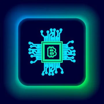 Glowing neon line Processor icon isolated on black background. CPU, central イラスト素材