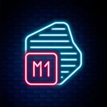 Glowing neon line Processor icon isolated on brick wall background. CPU, central Stock Illustration