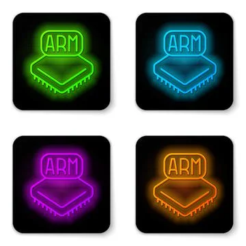 Glowing neon line Processor icon isolated on white background. CPU, central イラスト素材