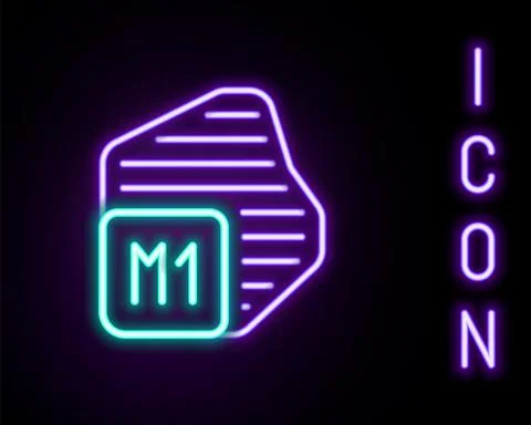 Glowing neon line Processor icon isolated on black background. CPU, central 스톡 일러스트