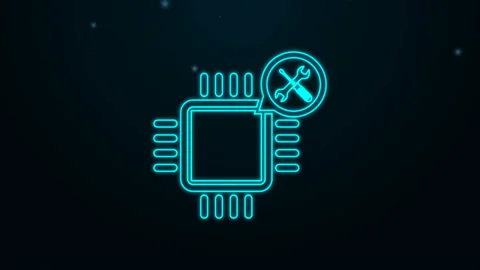 Glowing neon line Processor with screwdriver and wrench icon isolated on black Stock Footage 139501011