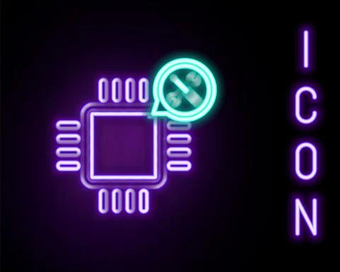 Glowing neon line Processor with screwdriver and wrench icon isolated on black 스톡 일러스트