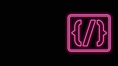 Glowing neon line Programming language syntax icon isolated on black background Stock Footage 155481193