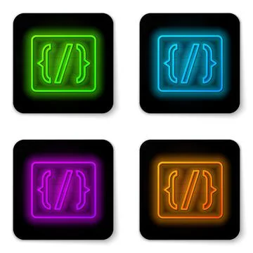 Glowing neon line Programming language syntax icon isolated on white background Stock Illustration
