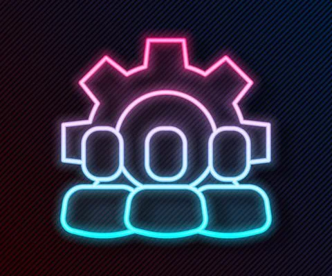 Glowing neon line Project team base icon isolated on black background. Business 스톡 일러스트