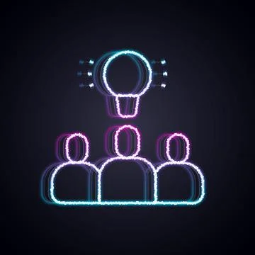 Glowing neon line Project team base icon isolated on black background. Business 스톡 일러스트