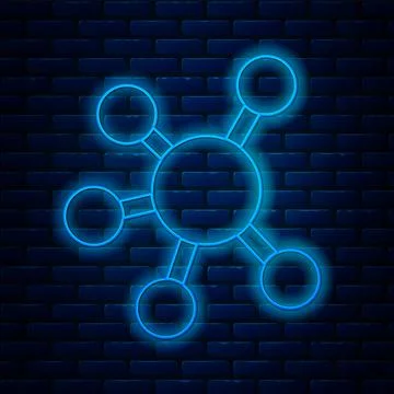 Glowing neon line Project team base icon isolated on brick wall background 스톡 일러스트