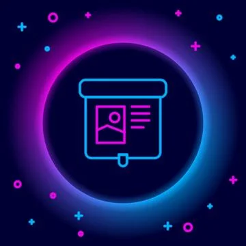 Glowing neon line Projection screen icon isolated on black background. Busi.. Stock Illustration