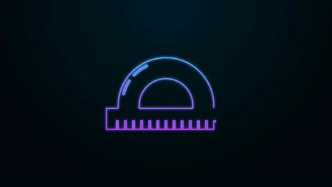 Glowing neon line Protractor grid for measuring degrees icon isolated on black Video stock 140065000