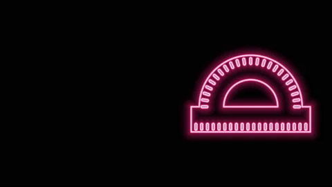 Glowing neon line Protractor grid for measuring degrees icon isolated on black Video stock 140888109