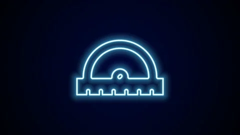 Glowing neon line Protractor grid for measuring degrees icon isolated on black Video stock 227344180