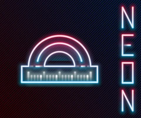 Glowing neon line Protractor grid for measuring degrees icon isolated on black Stock Illustration