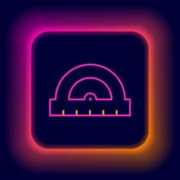 Glowing neon line Protractor grid for measuring degrees icon isolated on black Stock Illustration