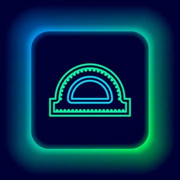 Glowing neon line Protractor grid for measuring degrees icon isolated on black Stock Illustration